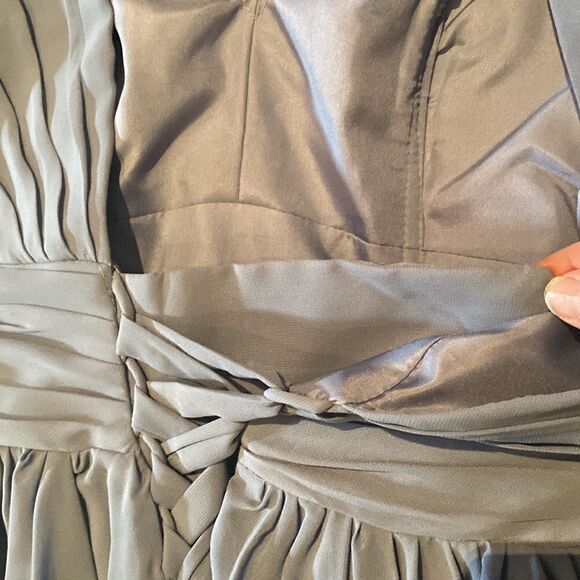 Women’s V-Neck Chiffon Full Length Bridesmaid Dress Corset Back Leg Slit Size 14 - Picture 13 of 13